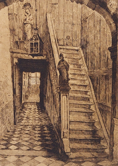 Romain Malfliet met een ets van Antwerpen