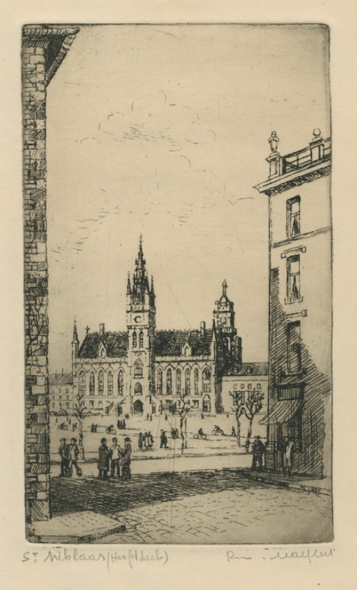 Belgische etser R. Malfliet met een kleine ets