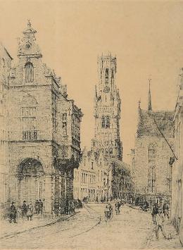 Romain Malfliet met een ets van Brugge