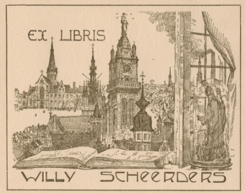 Belgische etser Romain Malfliet met een ex libris