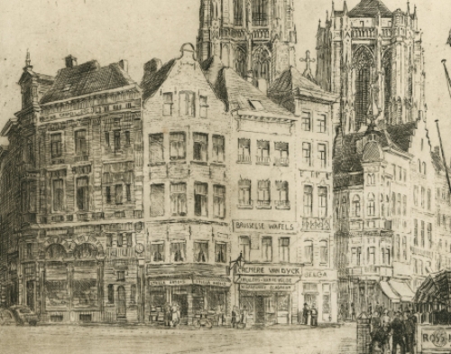 Romain Malfliet met een ets van Antwerpen