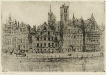 Belgische etser R. Malfliet met een Gentse ets