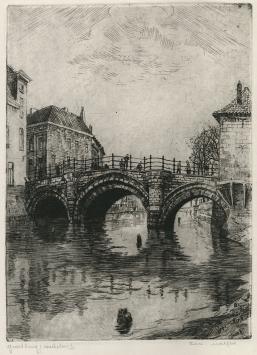 Belgische etser Romain Malfliet met een ets van Mechelen