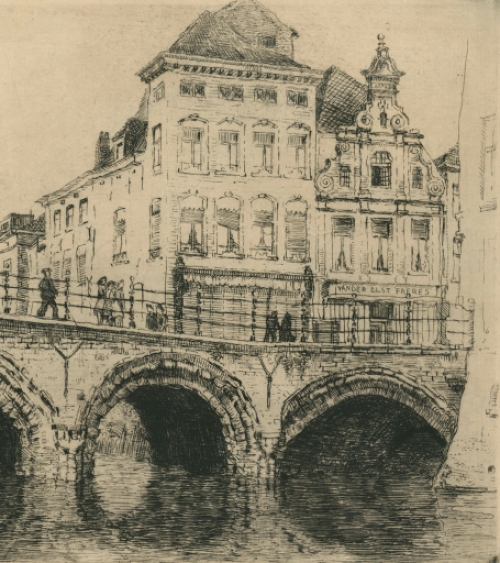 Romain Malfliet met een ets van Mechelen