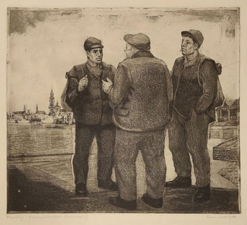 Belgische etser R. Malfliet met een grote ets