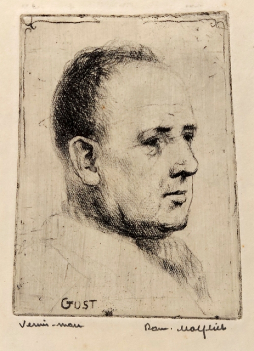 Belgische etser Romain Malfliet met een ets