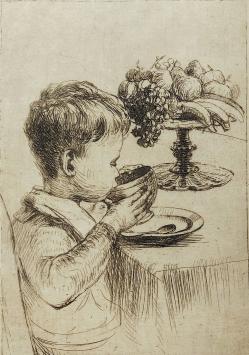 Romain Malfliet met een ets van drinkend jongentje