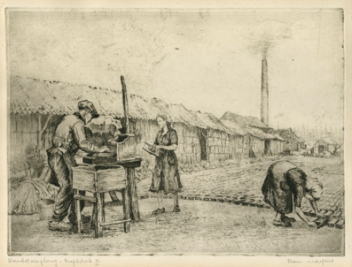 Belgische etser R. Malfliet met een ets van de Rupelstreek