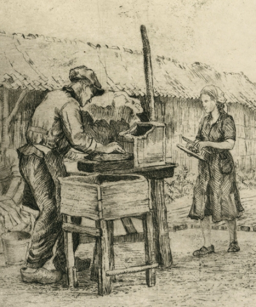 Romain Malfliet met een ets van een vergeten beroep