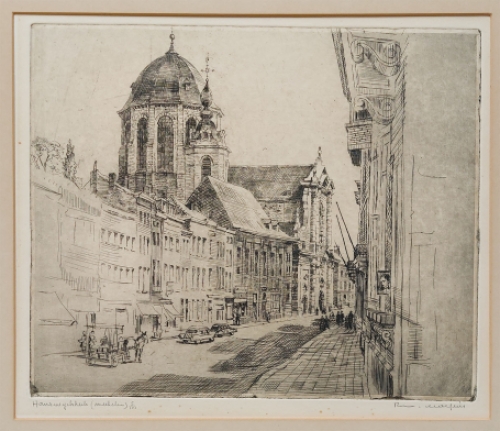 Belgische etser R. Malfliet met een ets