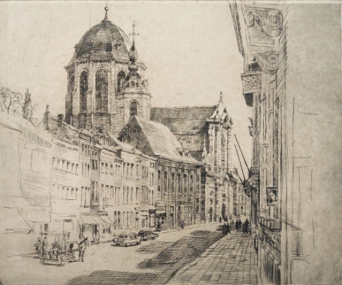 Romain Malfliet met een ets van Mechelen