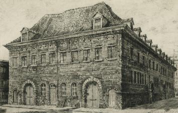 Romain Malfliet met een ets van het Hessenhuis