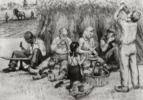 Romain Malfliet met een ets van landbouwers