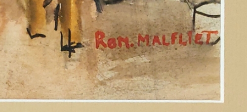 Aquarel, de schilder in zijn kunstenaarsatelier