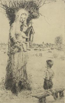 Romain Malfliet met een ets, gesigneerd en benoemd