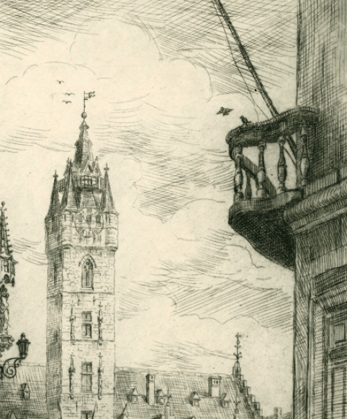 Romain Malfliet met een ets van Dendermonde