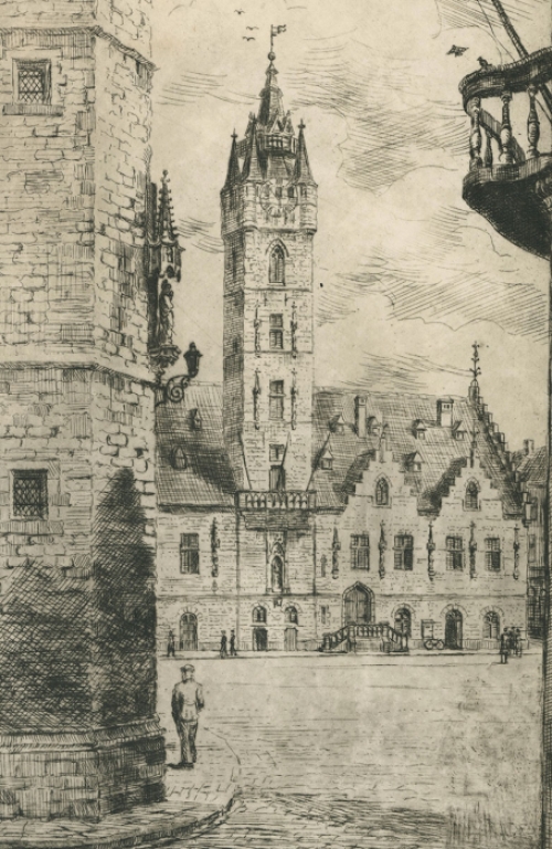 Romain Malfliet met een ets van Dendermonde