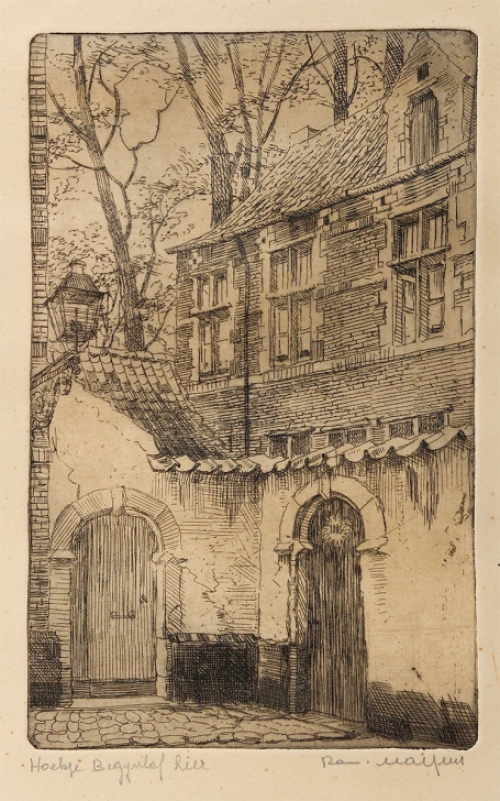 Belgische etser R. Malfliet met een kleine ets