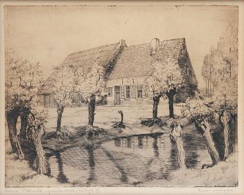 Belgische etser R. Malfliet met een genummerde ets