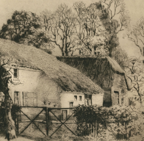 Romain Malfliet met een ets, Hoeve - Verschueren - Valaer