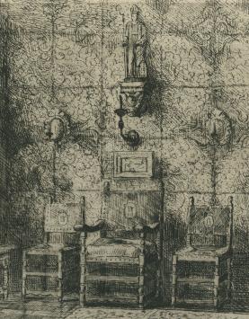 Romain Malfliet met een ets van Brouwershuis