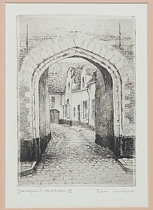 Belgische etser Romain Malfliet met een Mechelse ets