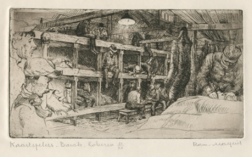 Belgische etser R. Malfliet met een ets uit Lokeren