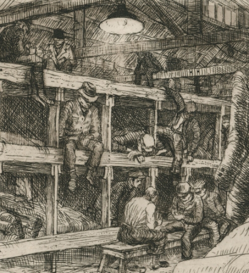 Romain Malfliet met een ets van het kamp in Lokeren