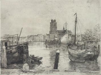 Romain Malfliet met een ets van een Hollandse haven