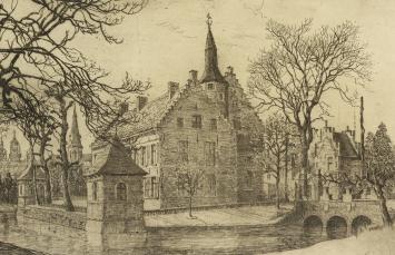 Romain Malfliet met een ets van kasteel Walburg