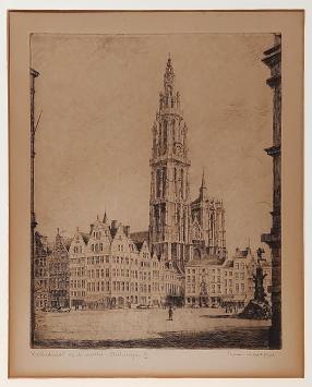 Belgische etser R. Malfliet met een grote ets