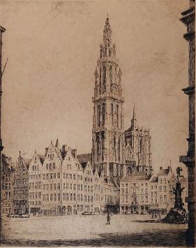 Romain Malfliet met een ets van de Kathedraal