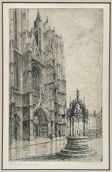 Belgische etser R. Malfliet met een grote ets