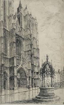 Romain Malfliet met een ets van Antwerpen