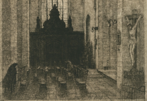 Romain Malfliet met een ets van Dendermonde