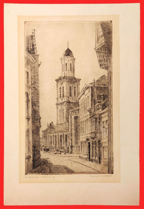 Belgische etser R. Malfliet met een ets