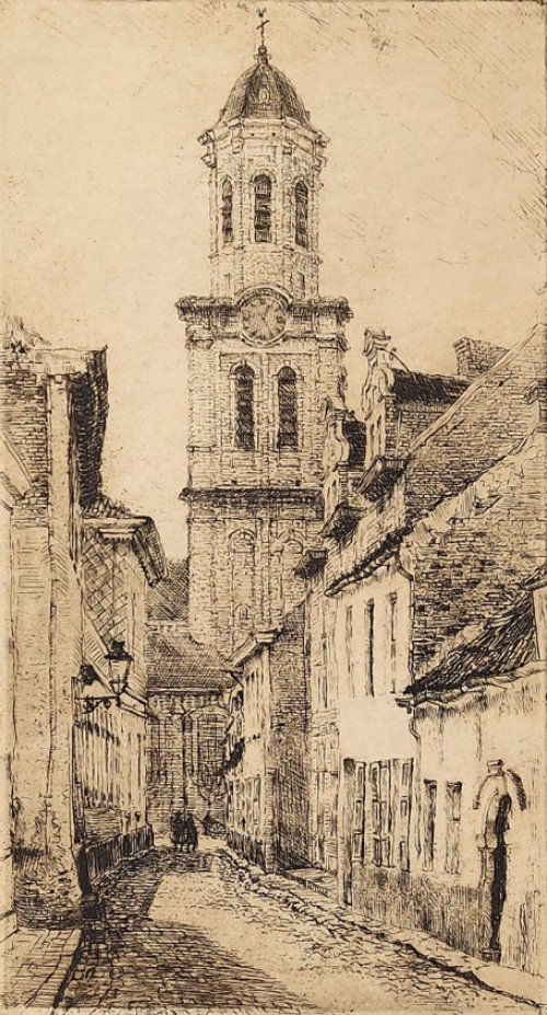 Kerkstraat te Lokeren, ets van Malfliet kopen