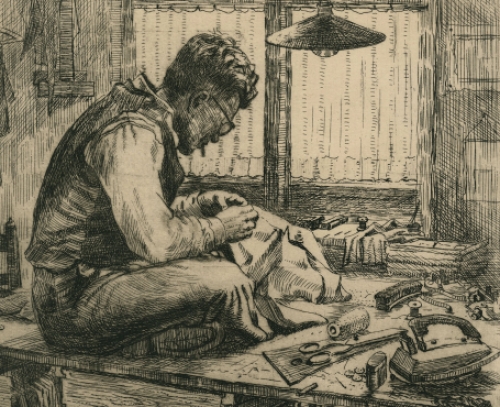 Romain Malfliet met een ets een kleermaker