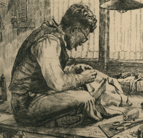 Kleermaker, een genummerde ets van R. Malfliet