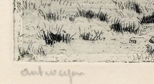 Romain Malfliet met een ets,  zicht op de Schelde