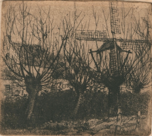 Romain Malfliet met een ets van een molen