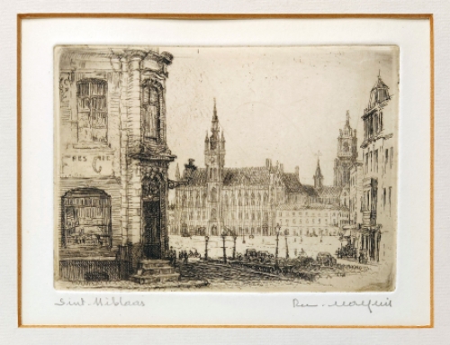 Belgische etser R. Malfliet met een kleine ets