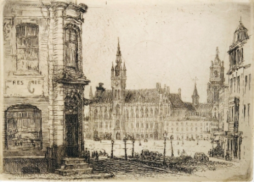 Romain Malfliet met een ets van Sint Niklaas