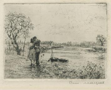 Belgische etser R. Malfliet met een ets verliefd koppeltje