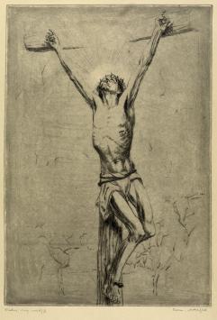 Belgische etser R. Malfliet met een ets, droge naald