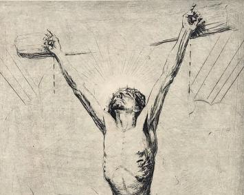 Romain Malfliet met een religieuze ets