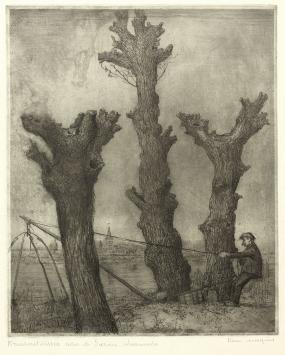 Belgische etser R. Malfliet met een zeer grote ets