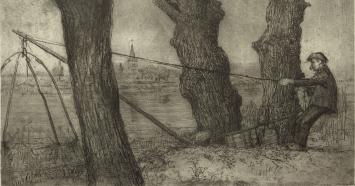 Romain Malfliet met een ets van de Durme te Waasmunster