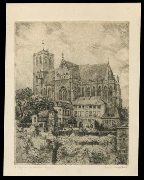 Ets van een kerk geëtst door Romain Malfliet