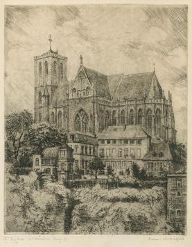 Belgische etser R. Malfliet met een grote ets